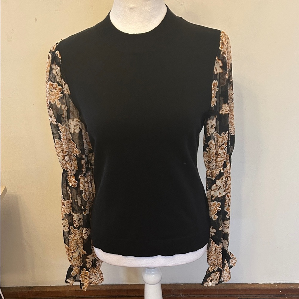 Hailey & Co Black Floral Long Sleeve Women's Blouse Size S EUC